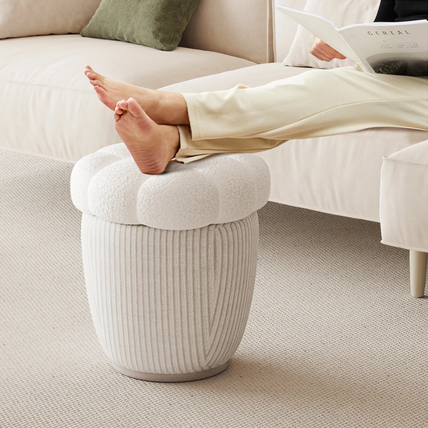 Cozy Cashmere Round Storage Ottoman