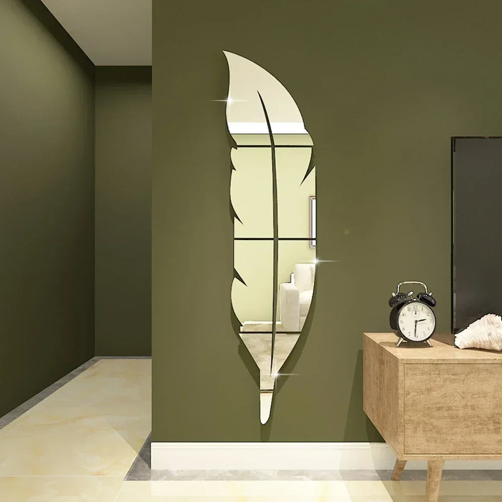 DIY Feather Plume 3D Mirror Wall Sticker