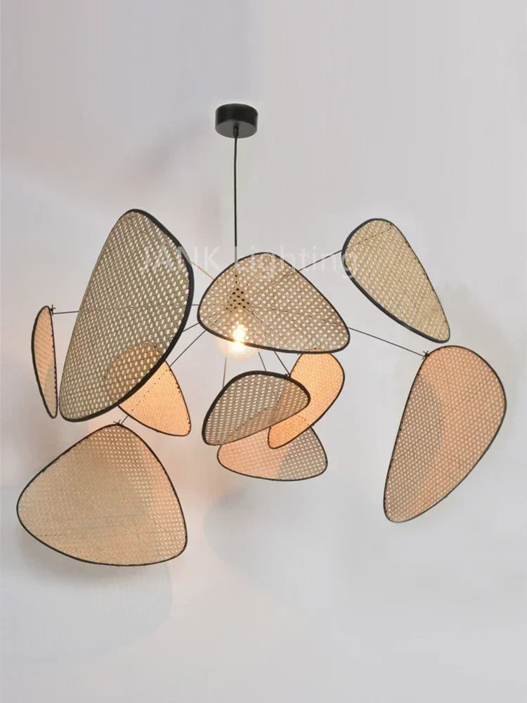 French Designer Rattan Wicker Chandelier