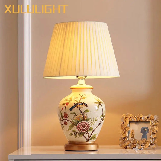 Elegant European Ceramic Flower Table Lamp