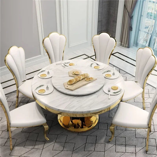 Elegant Marble Dining Set with Turntable
