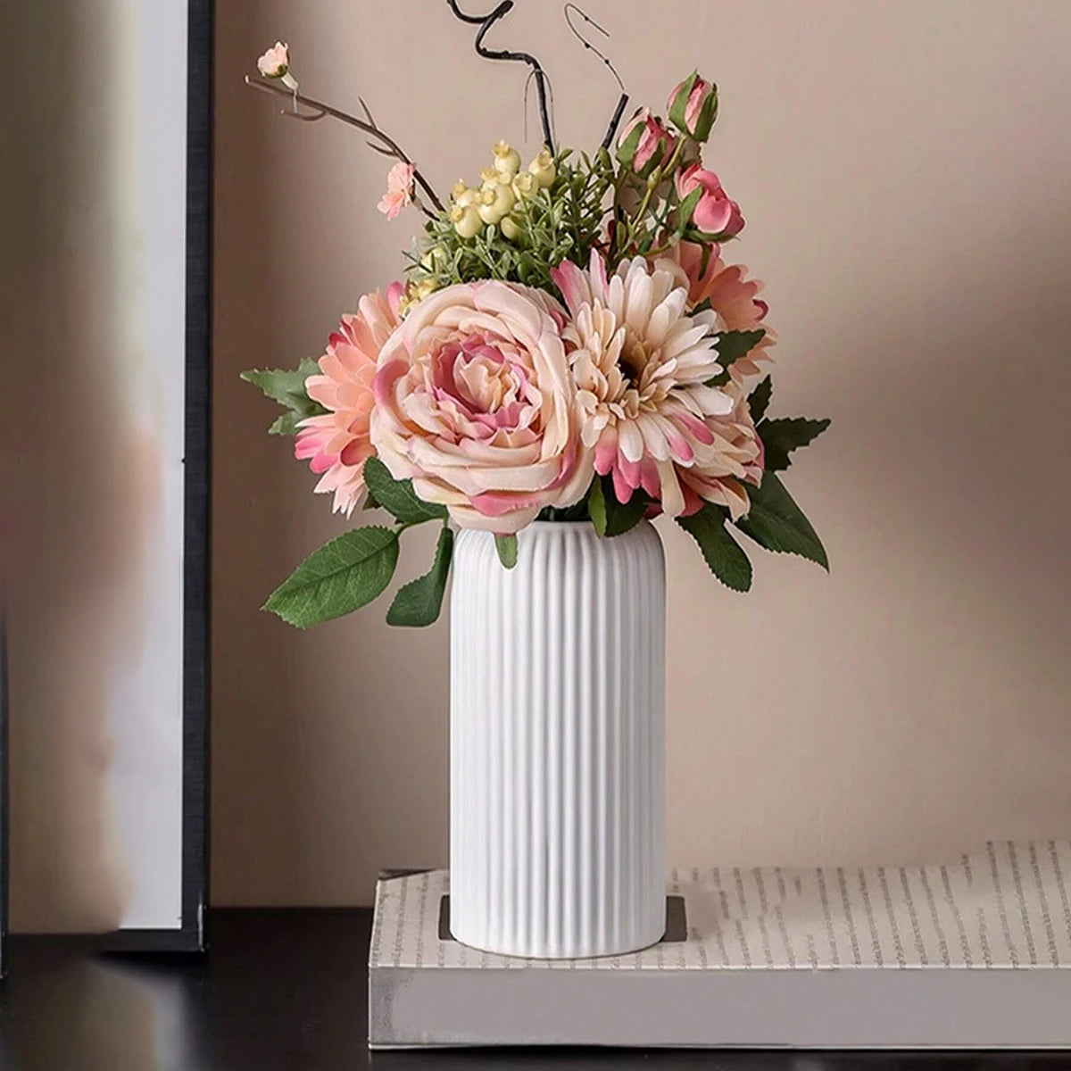 Striped Ceramic Look Vase