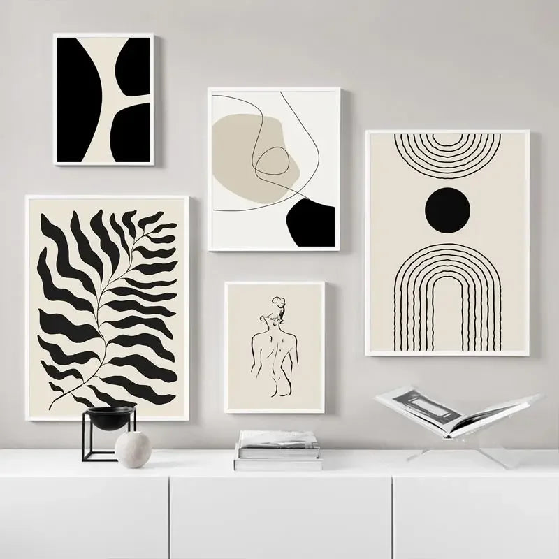 Abstract Geometric Beige Black Boho Minimalist Poster