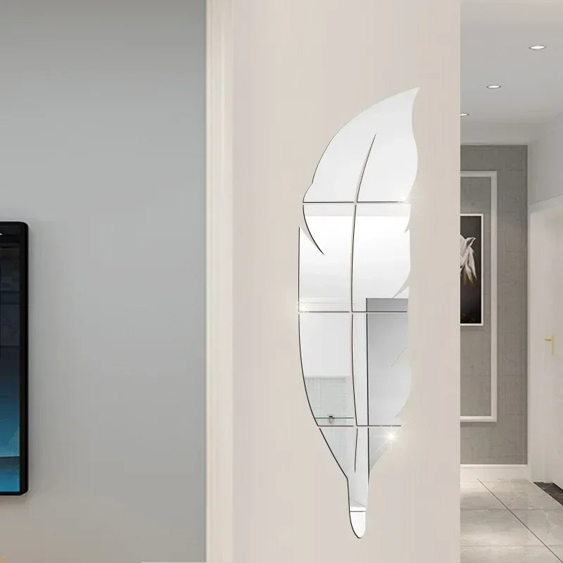 DIY Feather Plume 3D Mirror Wall Sticker