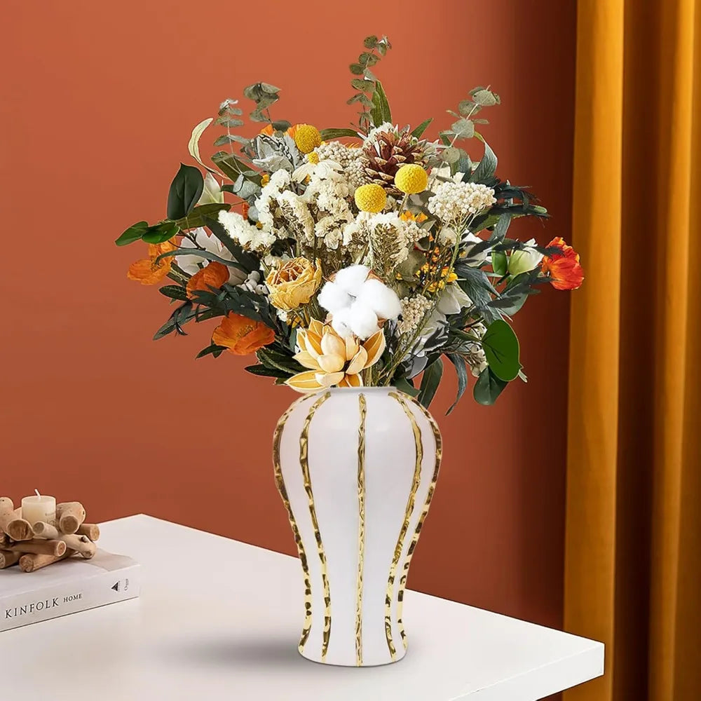 Handmade 14 inch Ceramic Vase with Gold