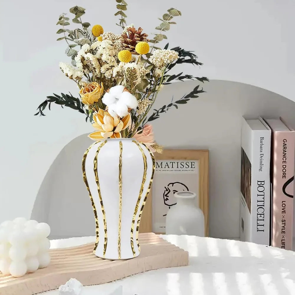 Handmade 14 inch Ceramic Vase with Gold