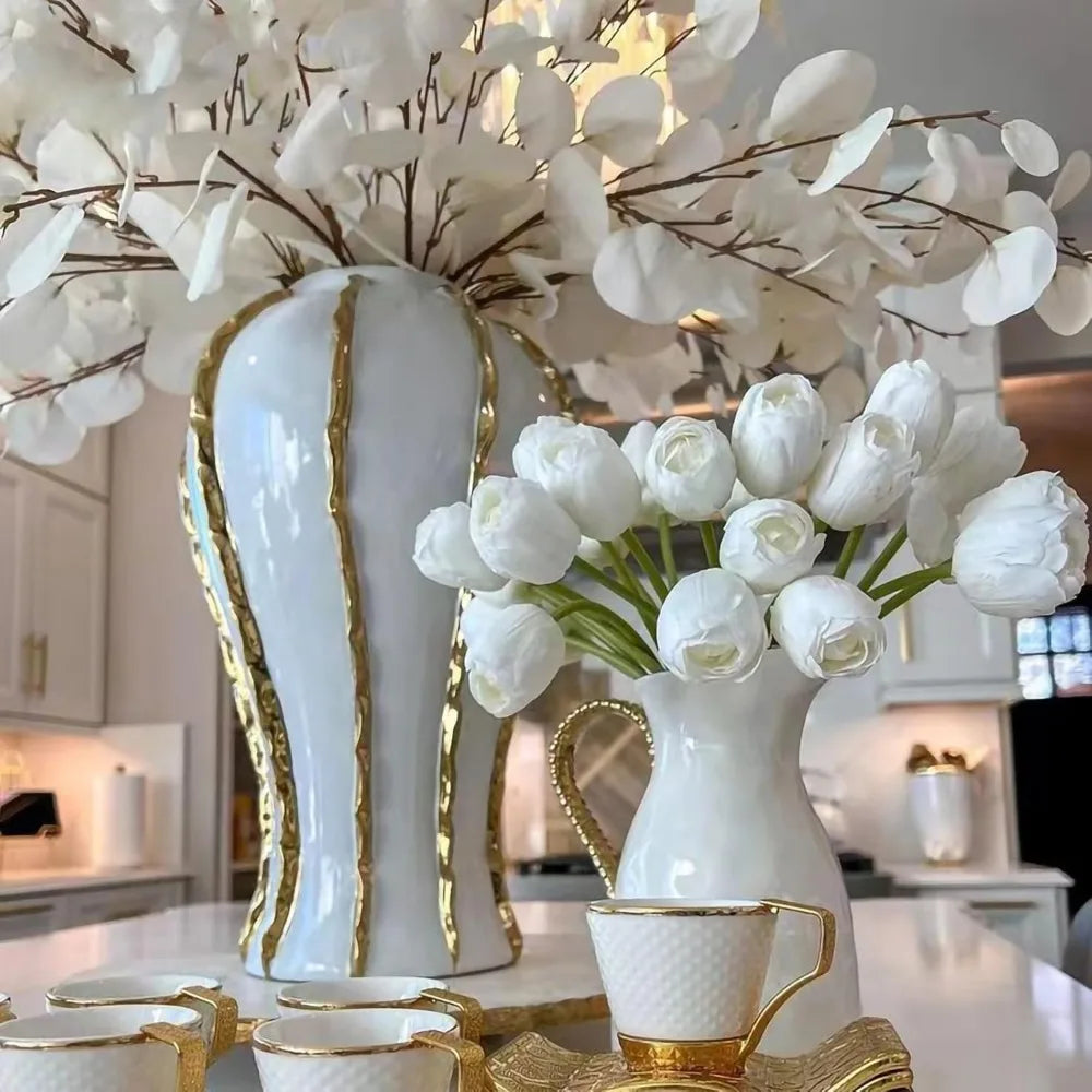 Handmade 14 inch Ceramic Vase with Gold