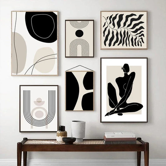 Abstract Geometric Beige Black Boho Minimalist Poster