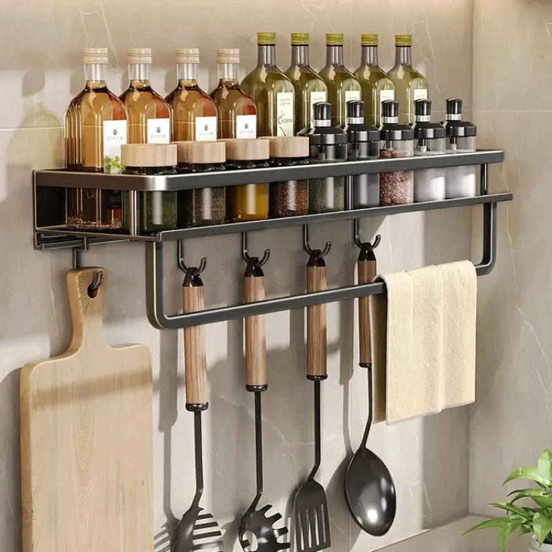 Black Wall-mounted Kitchen Shelves